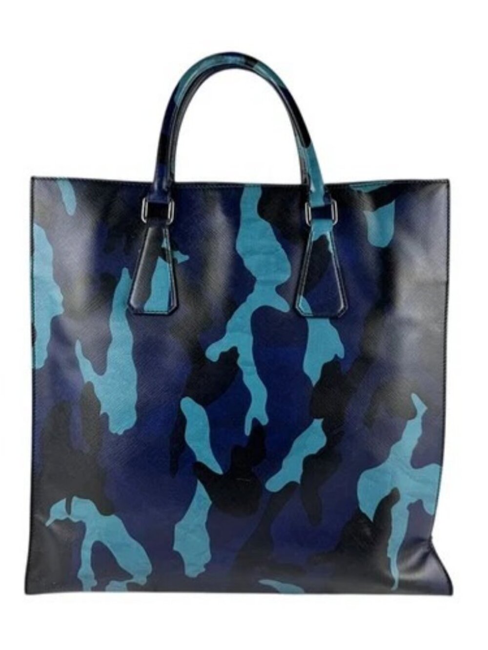 Auth PRADA Camouflage Shoulder Bag Handbag Blue/Navy Leather/Silvertone - z7341 - Picture 3 of 13